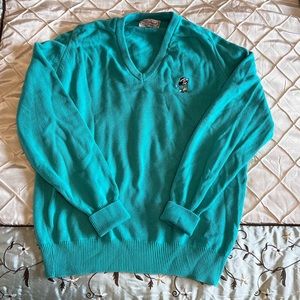 Gorgeous Light Teal Mickey Mouse V-neck Golf Sweater - Large